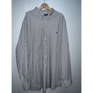 Polo Ralph Lauren Button Down Shirt Men 2XLT Tall Black Striped Pony Preppy